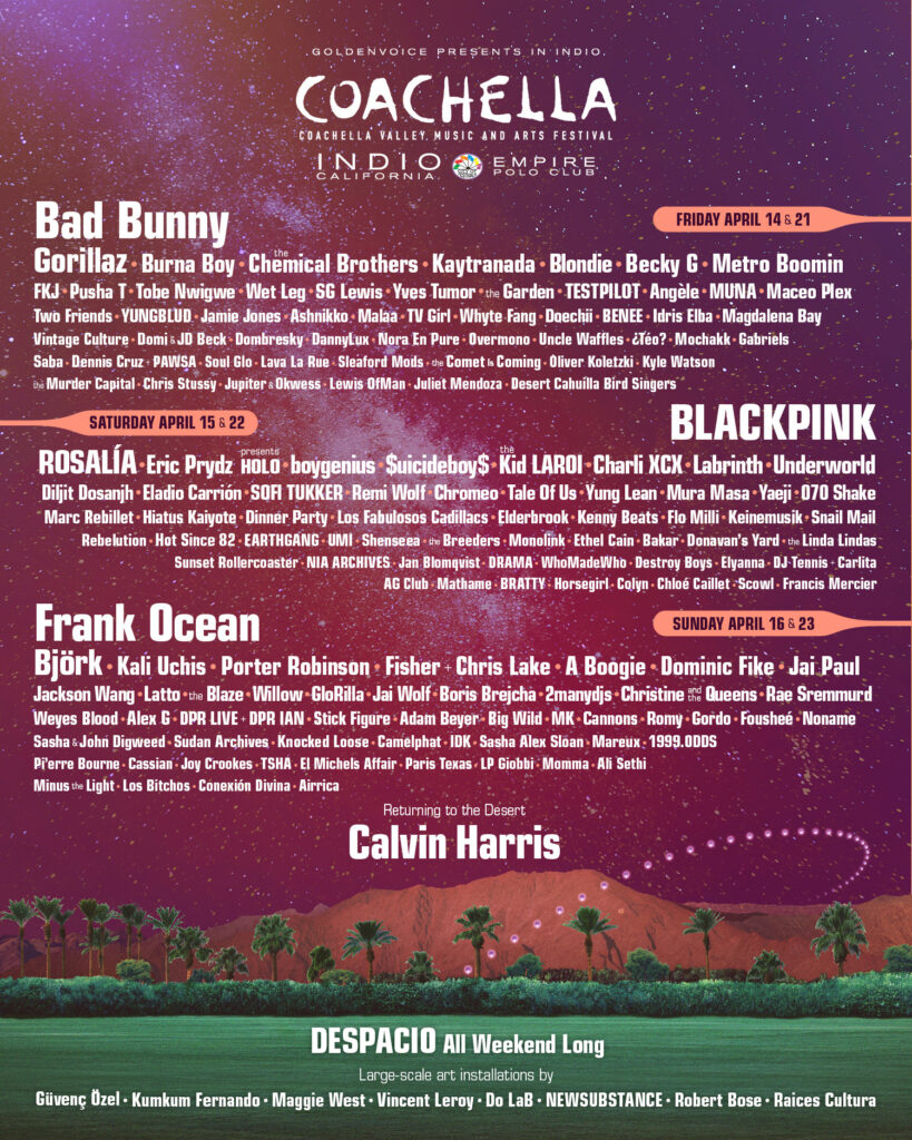 Flyer Line up Coachella Valley Music and Arts Festival 2023